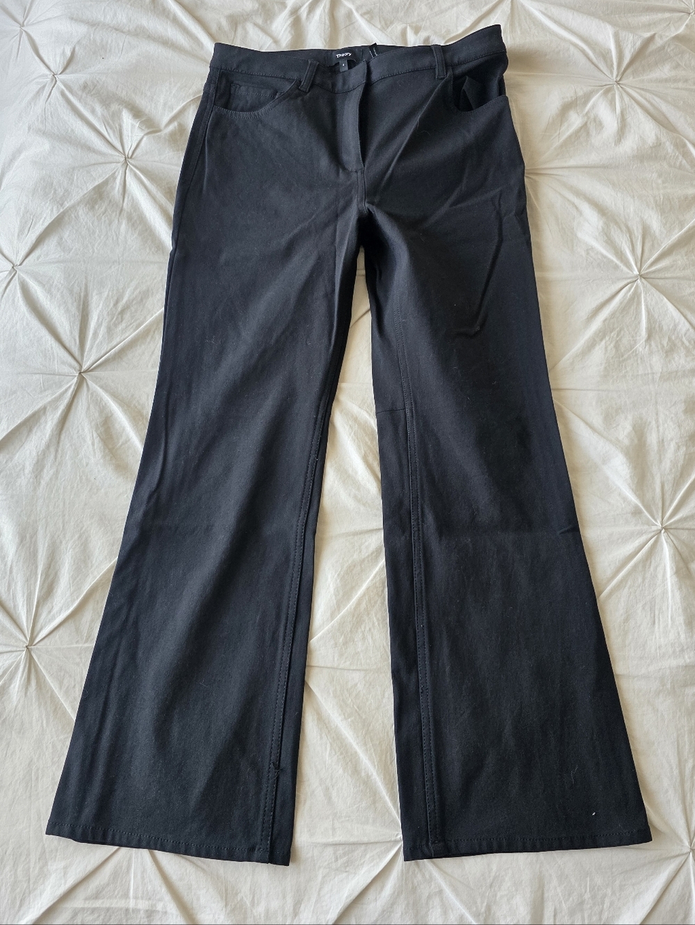 Theory Black Kick Flare Pants Stretch Tailored Minimal Chic